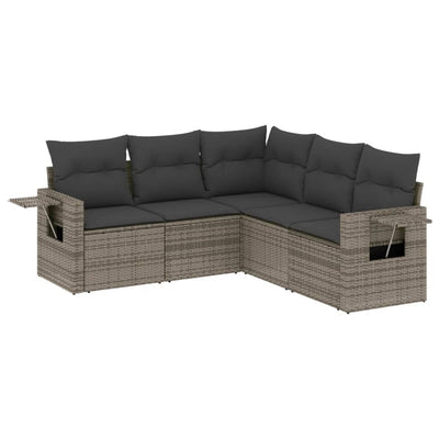 5 Piece Garden Sofa Set with Cushions Grey Poly Rattan Payday Deals