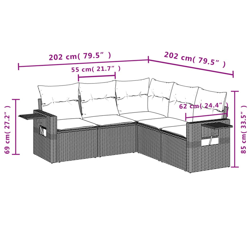 5 Piece Garden Sofa Set with Cushions Grey Poly Rattan Payday Deals