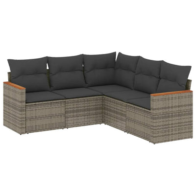5 Piece Garden Sofa Set with Cushions Grey Poly Rattan Payday Deals