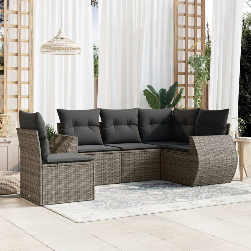 5 Piece Garden Sofa Set with Cushions Grey Poly Rattan Payday Deals