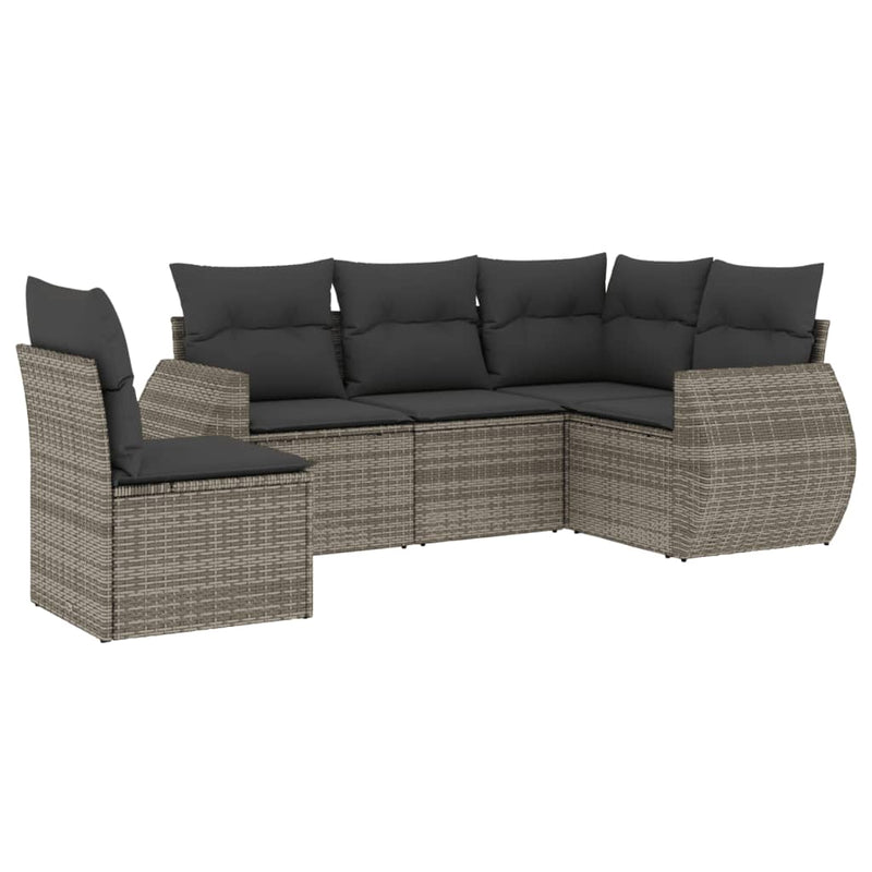 5 Piece Garden Sofa Set with Cushions Grey Poly Rattan Payday Deals