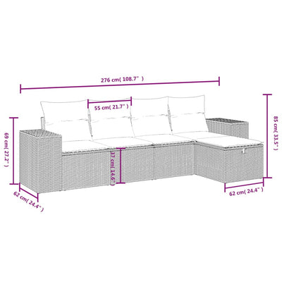 5 Piece Garden Sofa Set with Cushions Grey Poly Rattan Payday Deals