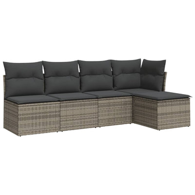 5 Piece Garden Sofa Set with Cushions Grey Poly Rattan Payday Deals