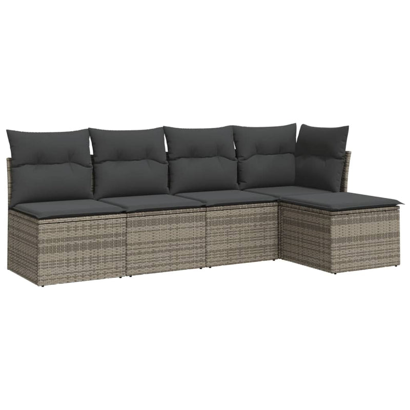 5 Piece Garden Sofa Set with Cushions Grey Poly Rattan Payday Deals