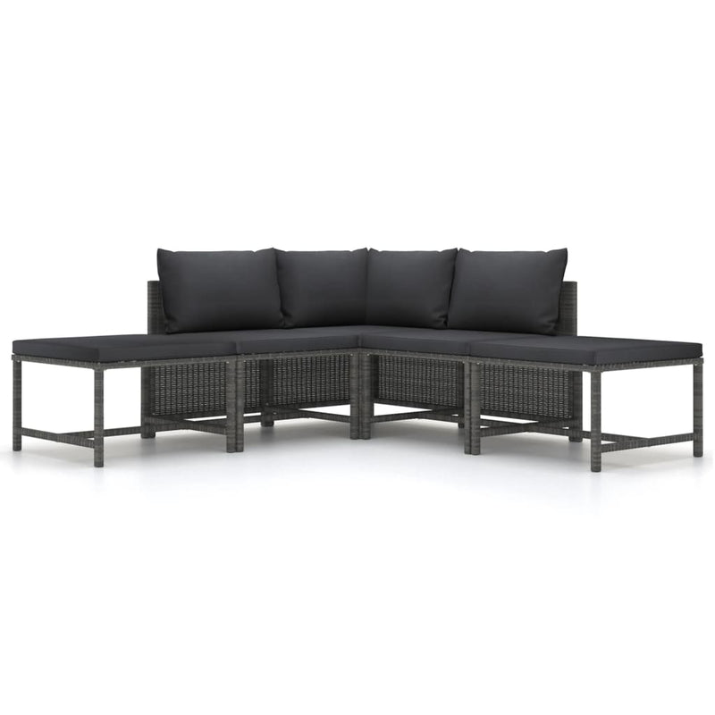 5 Piece Garden Sofa Set with Cushions Grey Poly Rattan Payday Deals
