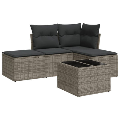 5 Piece Garden Sofa Set with Cushions Grey Poly Rattan Payday Deals