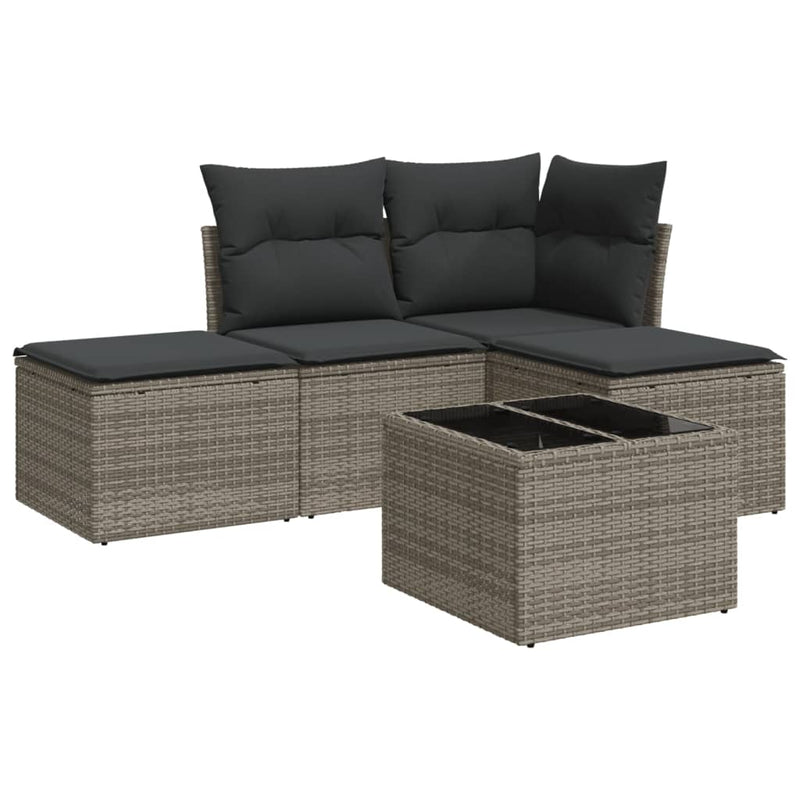 5 Piece Garden Sofa Set with Cushions Grey Poly Rattan Payday Deals