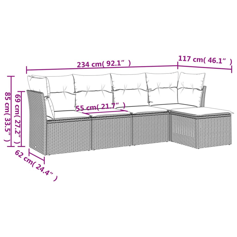 5 Piece Garden Sofa Set with Cushions Grey Poly Rattan Payday Deals