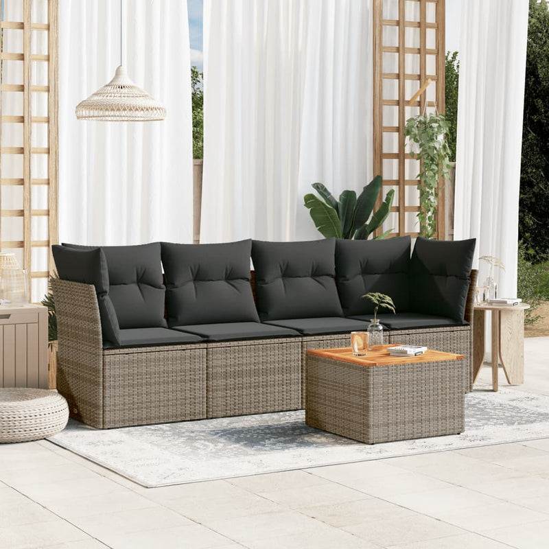 5 Piece Garden Sofa Set with Cushions Grey Poly Rattan Payday Deals