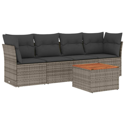 5 Piece Garden Sofa Set with Cushions Grey Poly Rattan Payday Deals