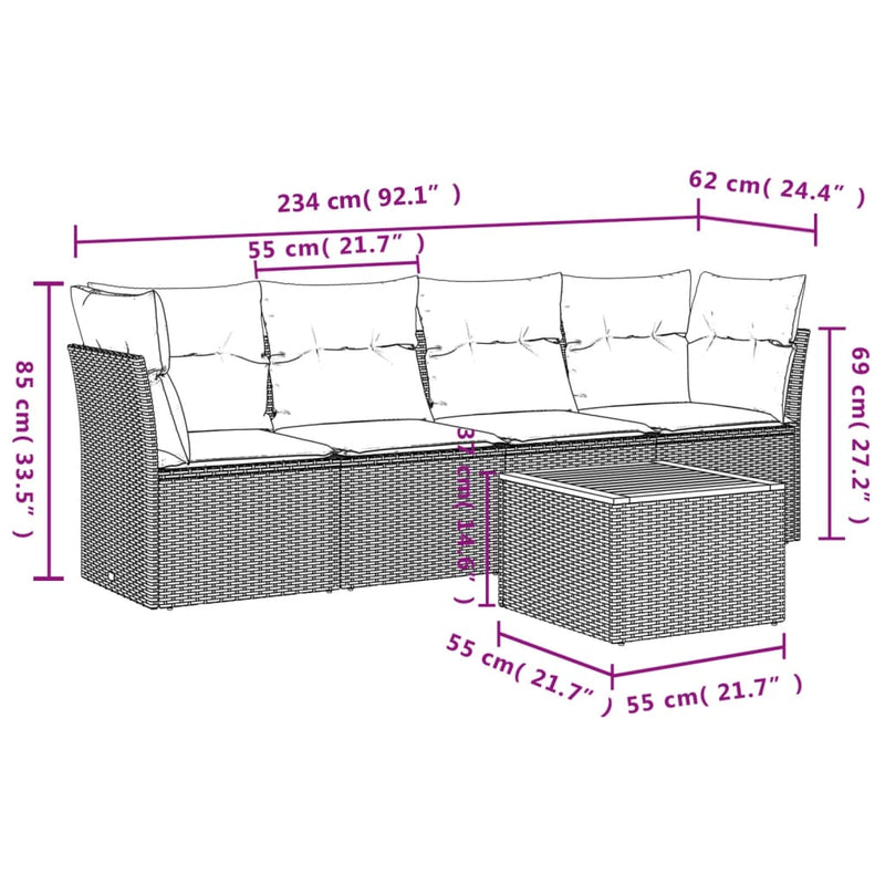 5 Piece Garden Sofa Set with Cushions Grey Poly Rattan Payday Deals