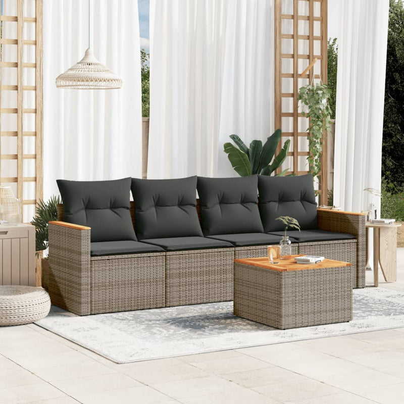 5 Piece Garden Sofa Set with Cushions Grey Poly Rattan Payday Deals