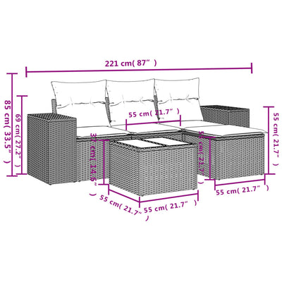 5 Piece Garden Sofa Set with Cushions Grey Poly Rattan Payday Deals