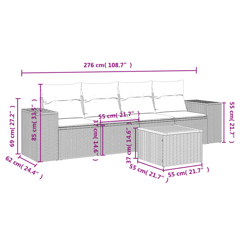 5 Piece Garden Sofa Set with Cushions Grey Poly Rattan Payday Deals