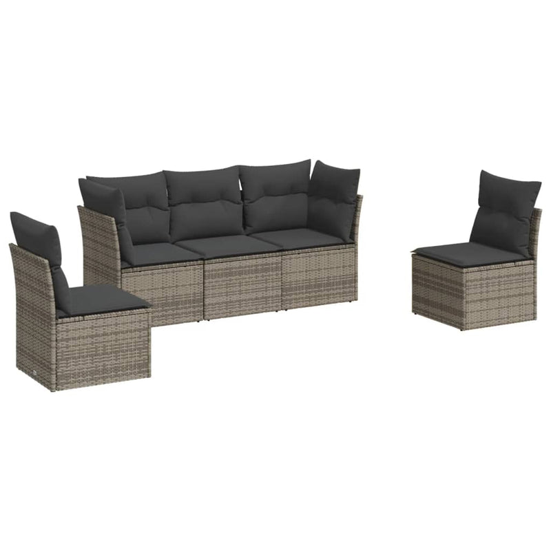 5 Piece Garden Sofa Set with Cushions Grey Poly Rattan Payday Deals