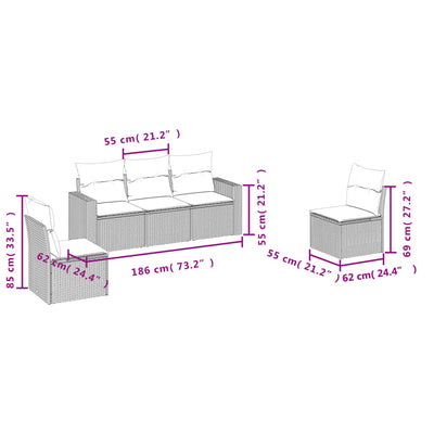 5 Piece Garden Sofa Set with Cushions Grey Poly Rattan Payday Deals