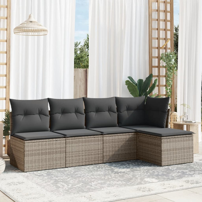 5 Piece Garden Sofa Set with Cushions Grey Poly Rattan Payday Deals