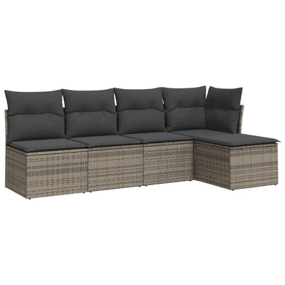 5 Piece Garden Sofa Set with Cushions Grey Poly Rattan Payday Deals