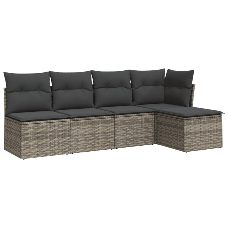 5 Piece Garden Sofa Set with Cushions Grey Poly Rattan Payday Deals