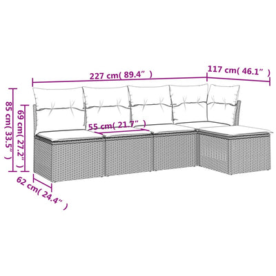 5 Piece Garden Sofa Set with Cushions Grey Poly Rattan Payday Deals