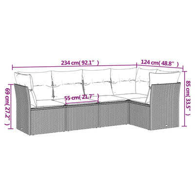 5 Piece Garden Sofa Set with Cushions Grey Poly Rattan Payday Deals