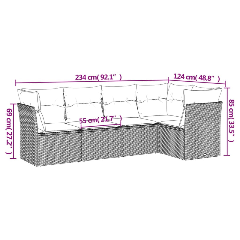 5 Piece Garden Sofa Set with Cushions Grey Poly Rattan Payday Deals