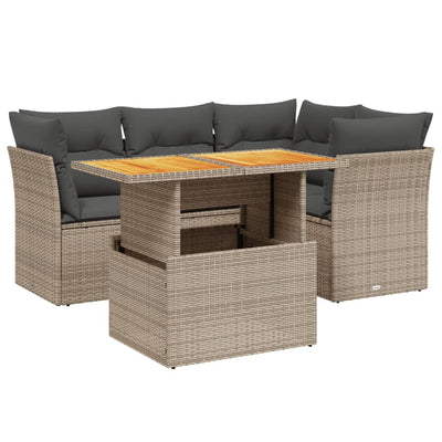 5 Piece Garden Sofa Set with Cushions Grey Poly Rattan Payday Deals