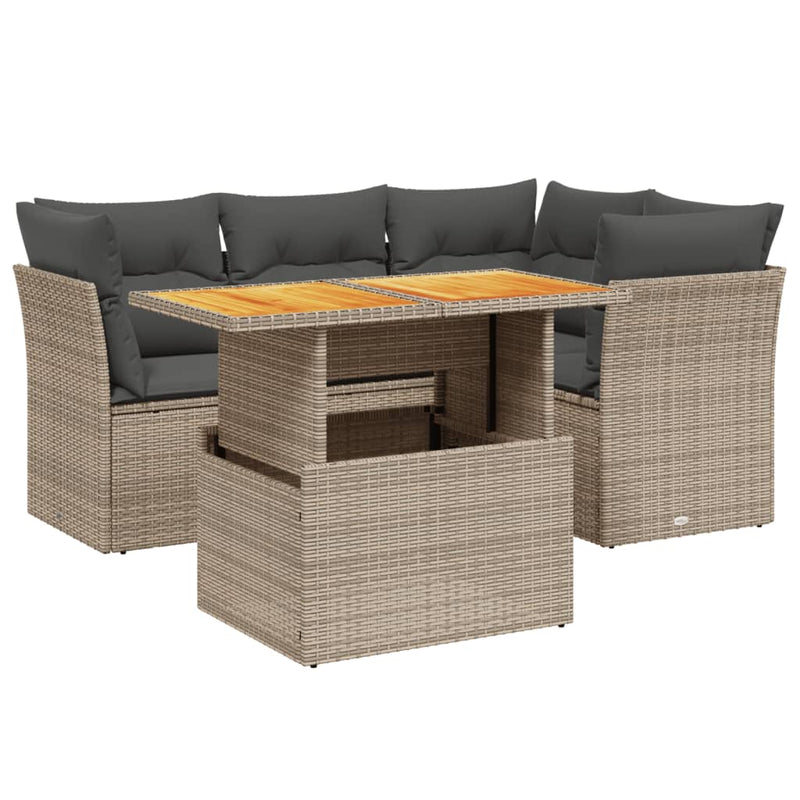 5 Piece Garden Sofa Set with Cushions Grey Poly Rattan Payday Deals