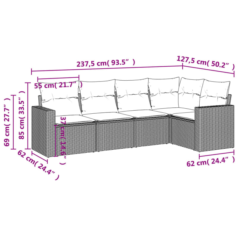 5 Piece Garden Sofa Set with Cushions Grey Poly Rattan Payday Deals