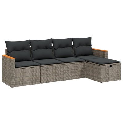 5 Piece Garden Sofa Set with Cushions Grey Poly Rattan Payday Deals