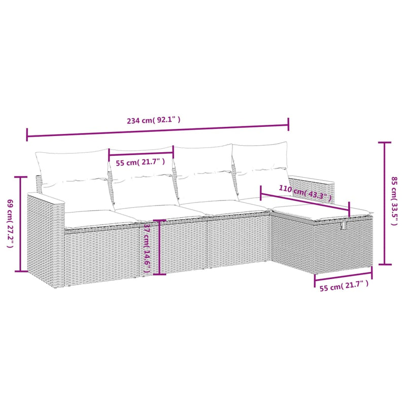 5 Piece Garden Sofa Set with Cushions Grey Poly Rattan Payday Deals
