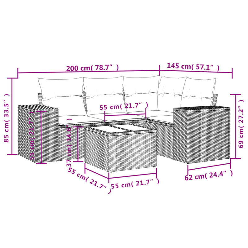 5 Piece Garden Sofa Set with Cushions Grey Poly Rattan Payday Deals