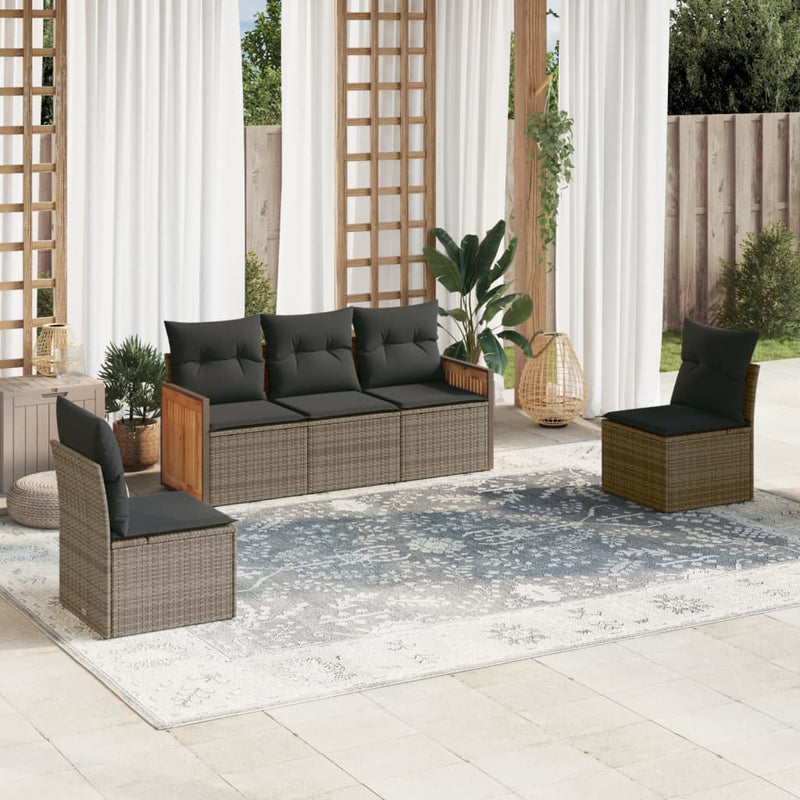 5 Piece Garden Sofa Set with Cushions Grey Poly Rattan Payday Deals