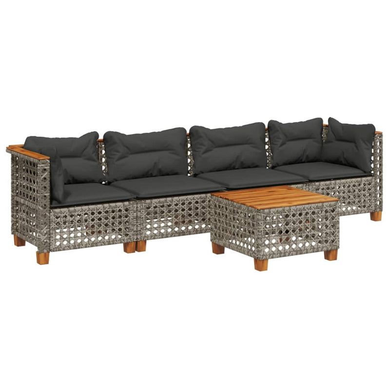 5 Piece Garden Sofa Set with Cushions Grey Poly Rattan Payday Deals