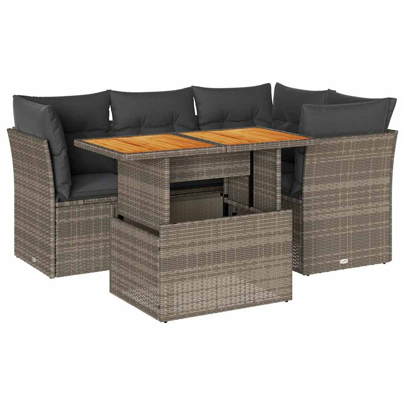 5 Piece Garden Sofa Set with Cushions Grey Poly Rattan Payday Deals
