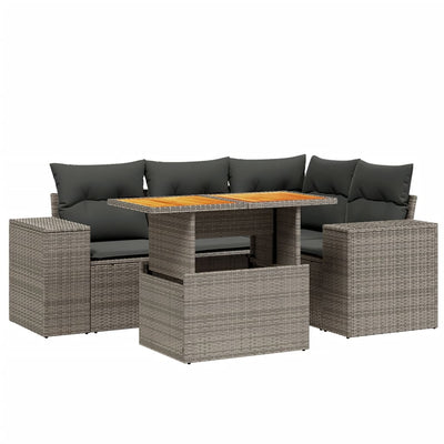 5 Piece Garden Sofa Set with Cushions Grey Poly Rattan Payday Deals