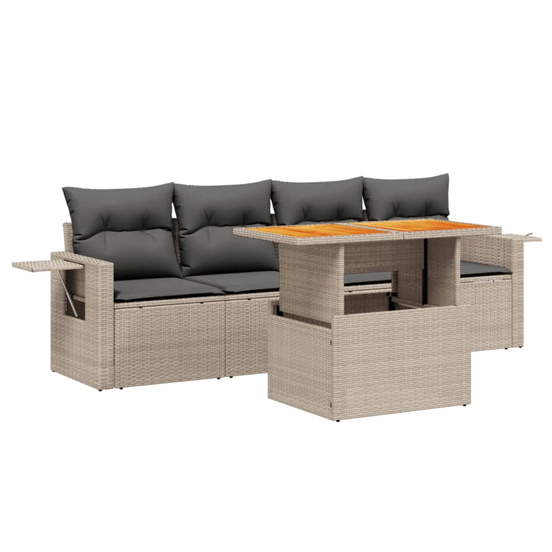 5 Piece Garden Sofa Set with Cushions Grey Poly Rattan Payday Deals