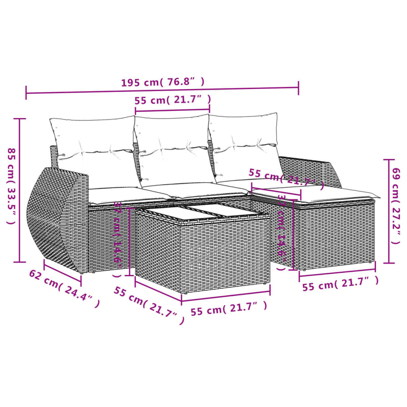 5 Piece Garden Sofa Set with Cushions Grey Poly Rattan Payday Deals