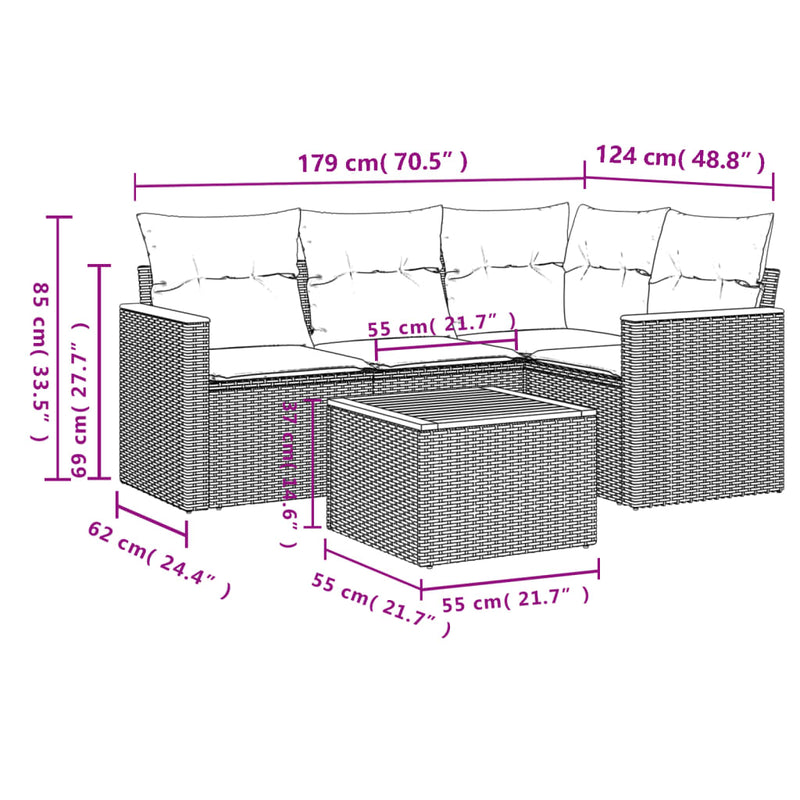5 Piece Garden Sofa Set with Cushions Grey Poly Rattan Payday Deals