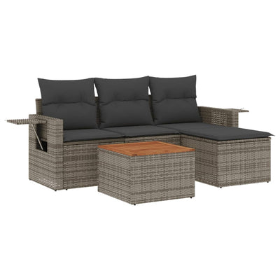5 Piece Garden Sofa Set with Cushions Grey Poly Rattan Payday Deals
