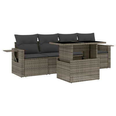 5 Piece Garden Sofa Set with Cushions Grey Poly Rattan Payday Deals