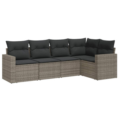 5 Piece Garden Sofa Set with Cushions Grey Poly Rattan Payday Deals