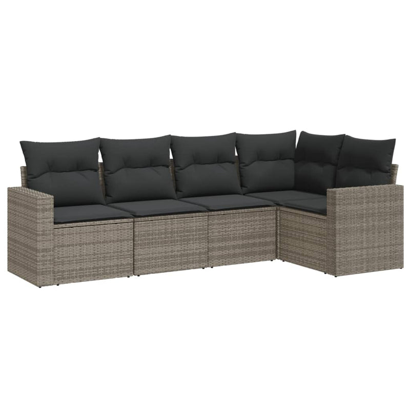 5 Piece Garden Sofa Set with Cushions Grey Poly Rattan Payday Deals