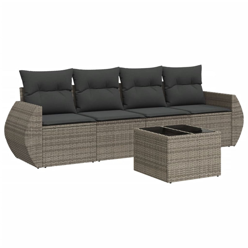 5 Piece Garden Sofa Set with Cushions Grey Poly Rattan Payday Deals