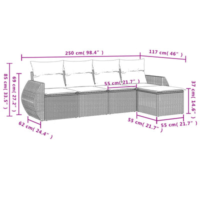 5 Piece Garden Sofa Set with Cushions Grey Poly Rattan Payday Deals