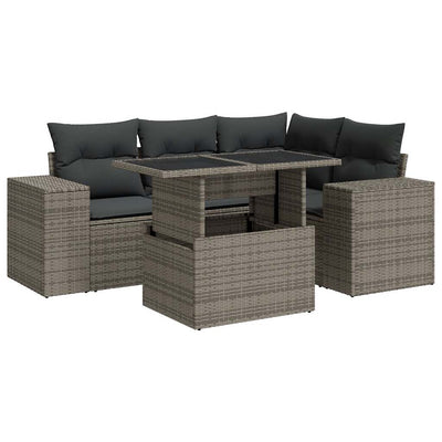 5 Piece Garden Sofa Set with Cushions Grey Poly Rattan Payday Deals