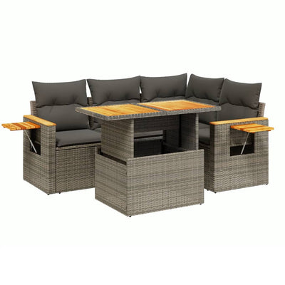 5 Piece Garden Sofa Set with Cushions Grey Poly Rattan Payday Deals