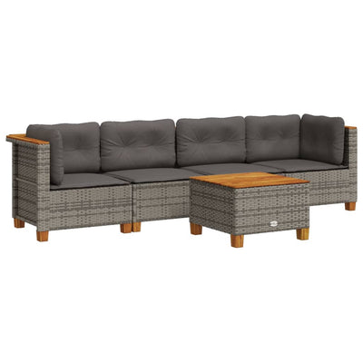 5 Piece Garden Sofa Set with Cushions Grey Poly Rattan Payday Deals