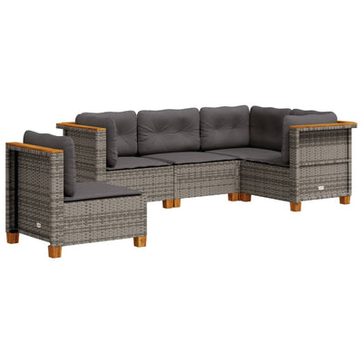 5 Piece Garden Sofa Set with Cushions Grey Poly Rattan Payday Deals