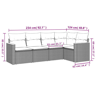 5 Piece Garden Sofa Set with Cushions Grey Poly Rattan Payday Deals